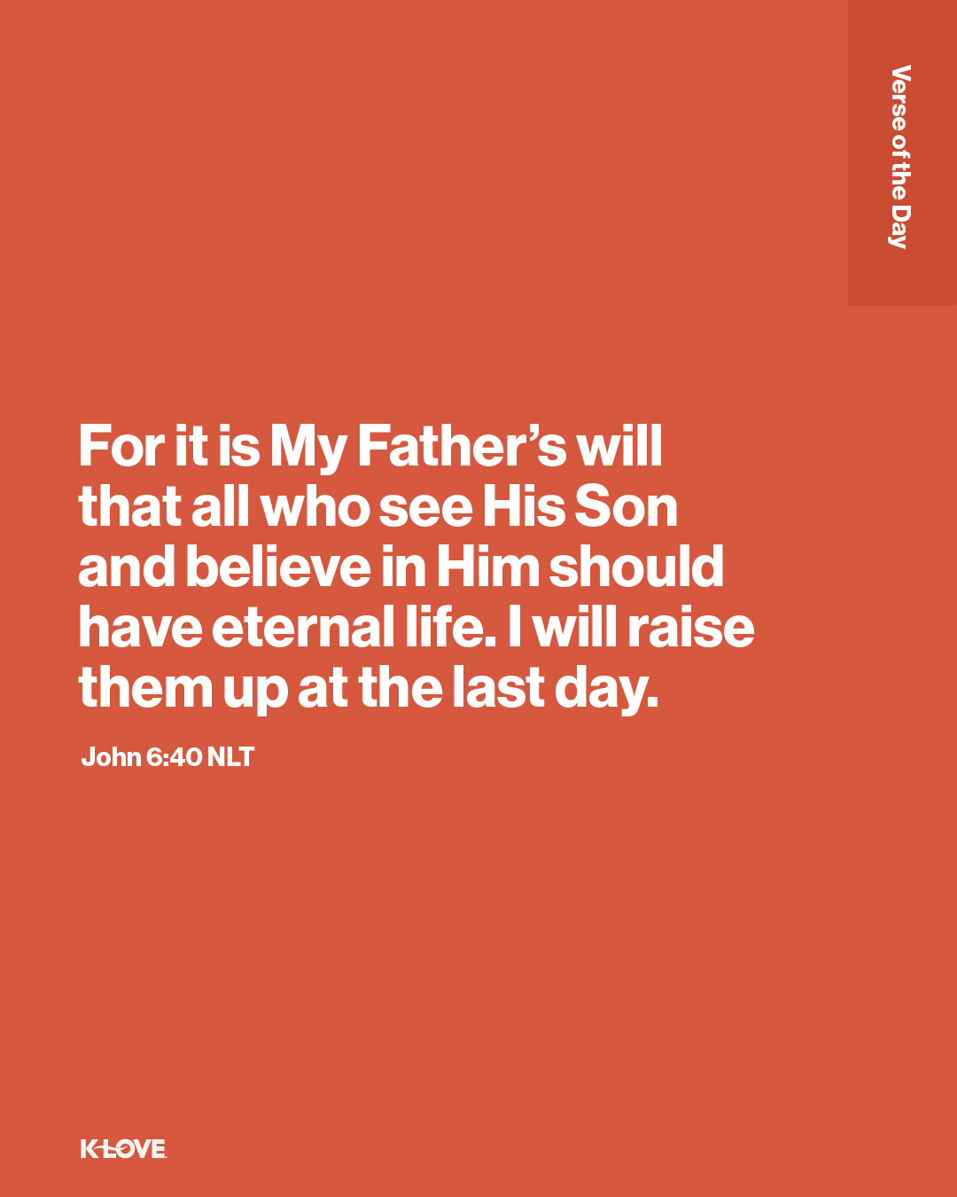 For it is My Father’s will that all who see His Son and believe in Him should have eternal life. I will raise them up at the last day.
