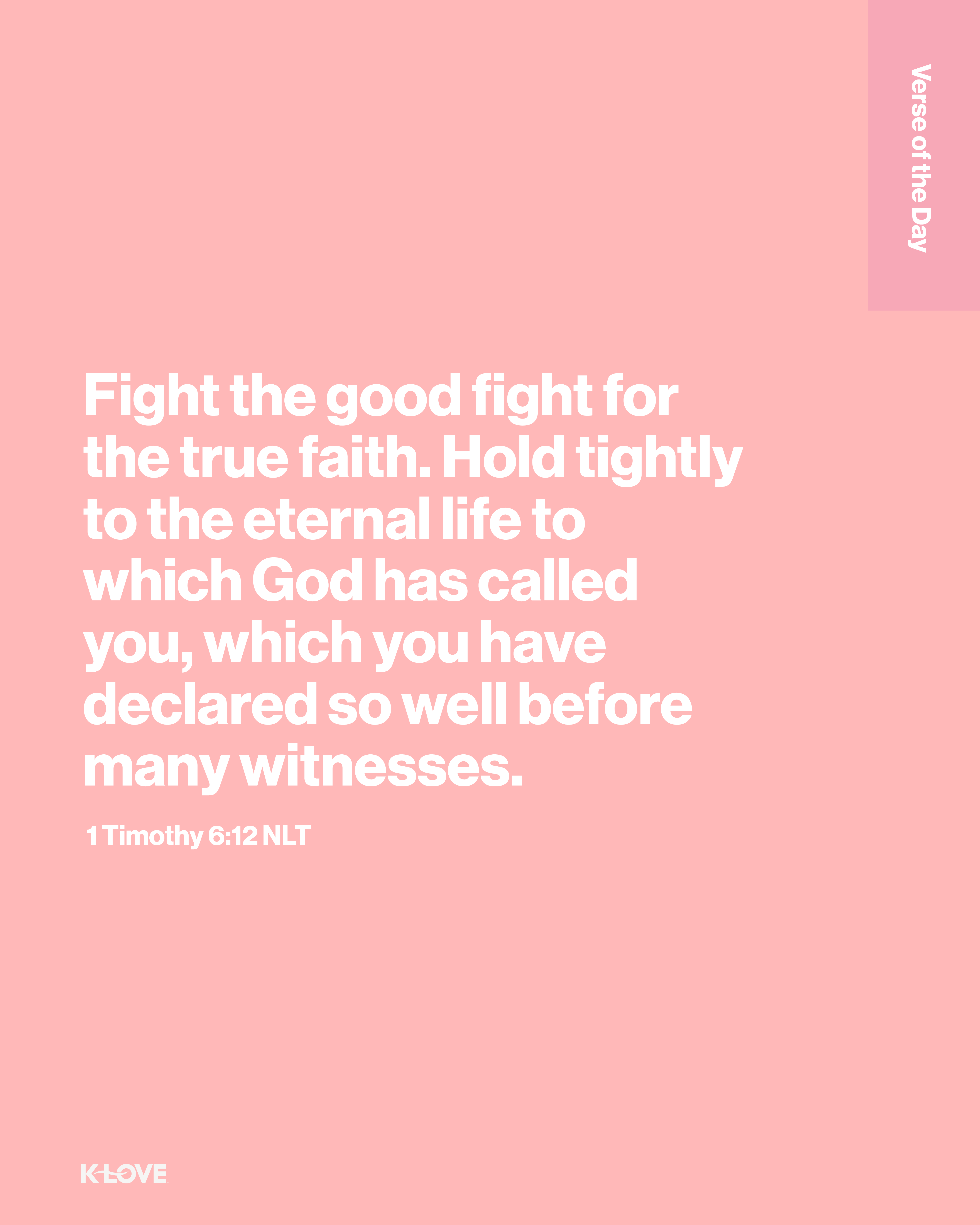 Fight the good fight for the true faith. Hold tightly to the eternal life to which God has called you, which you have declared so well before many witnesses.