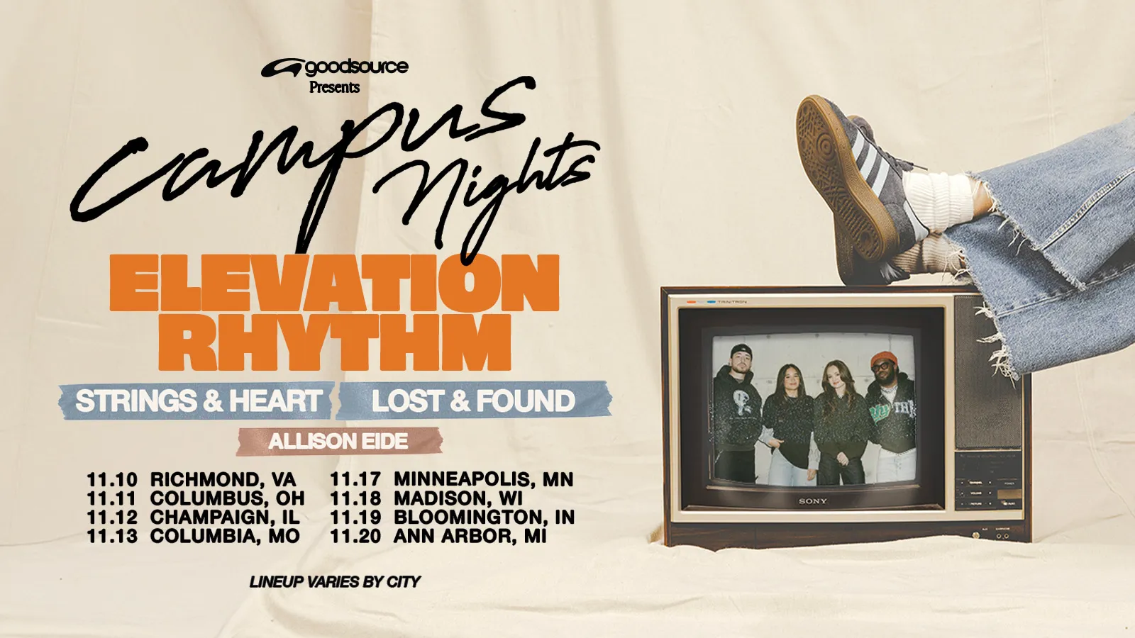 Goodsource Presents Campus Nights with Elevation Rhythm, Strings & Heart, Lost & Found and Allison Eide