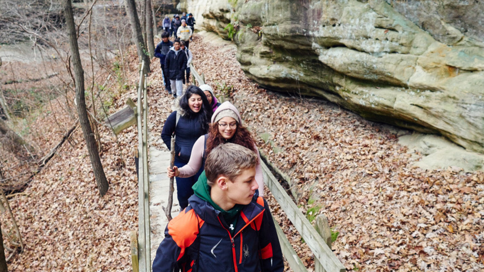 A group of Chicago Voyagers take a hike.