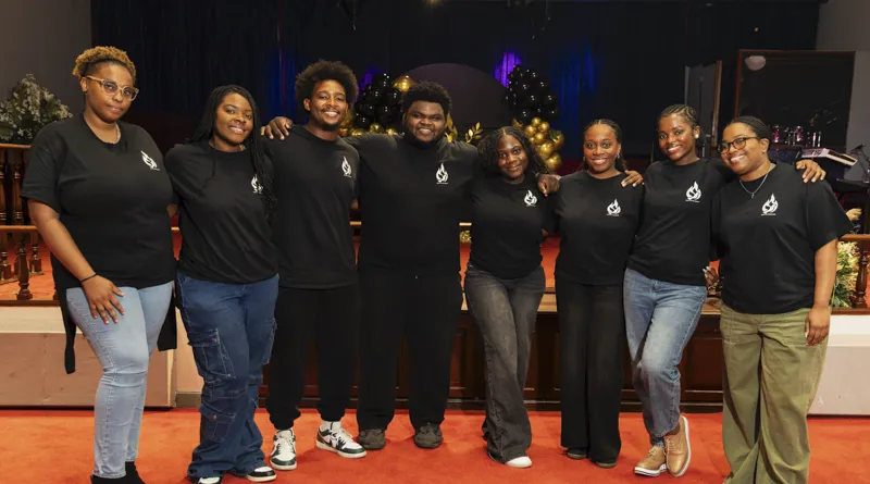 Donnie Gardiner, fourth from left, shares the gospel with other young adults through Back to the Basics, a youth ministry in Turks and Caicos.