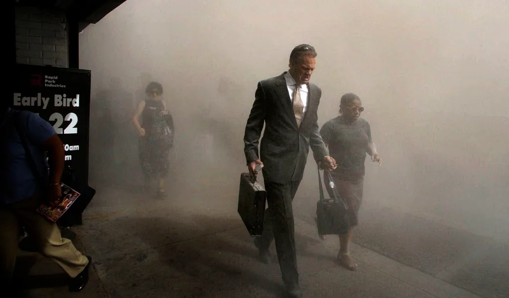 Pedestrians flee the area of New York
