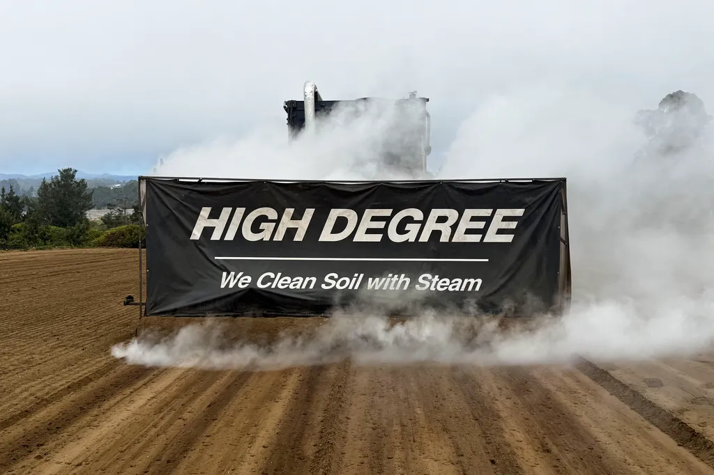 Steam-powered farming machine being tested by High Degree, an agriculture startup, in Watsonville, Calif.