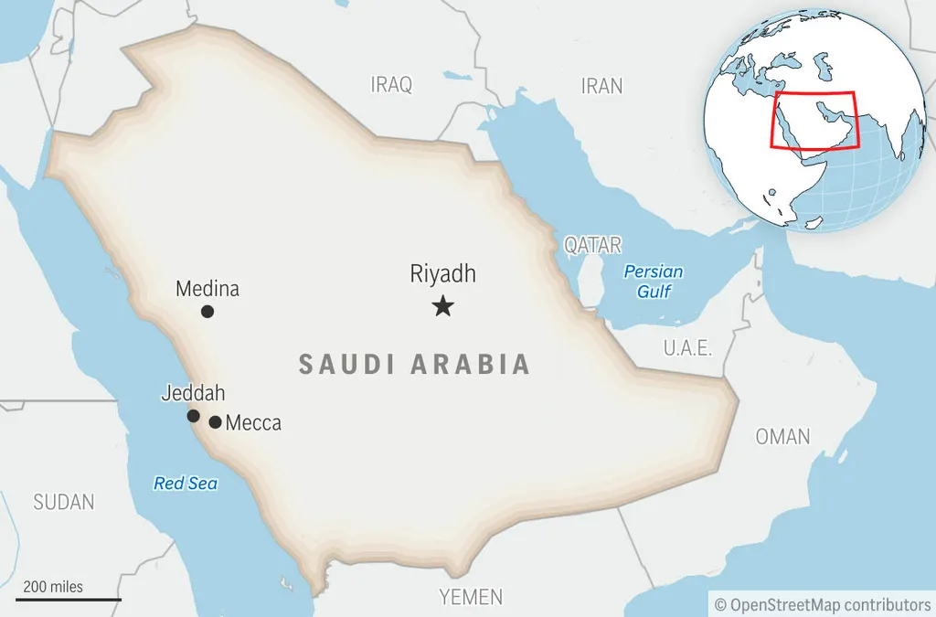 Locator map for Saudi Arabia with its capital, Riyadh