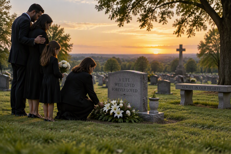 cemetery family honoring loved one