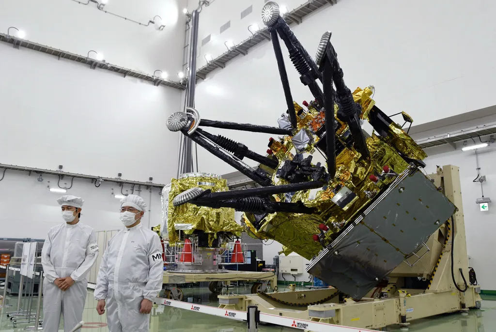 Japan Aerospace Exploration Agency unveils a spacecraft for its Martian Moons eXploration mission at the Tanegashima Space Center in Minamitane, southwestern Japan