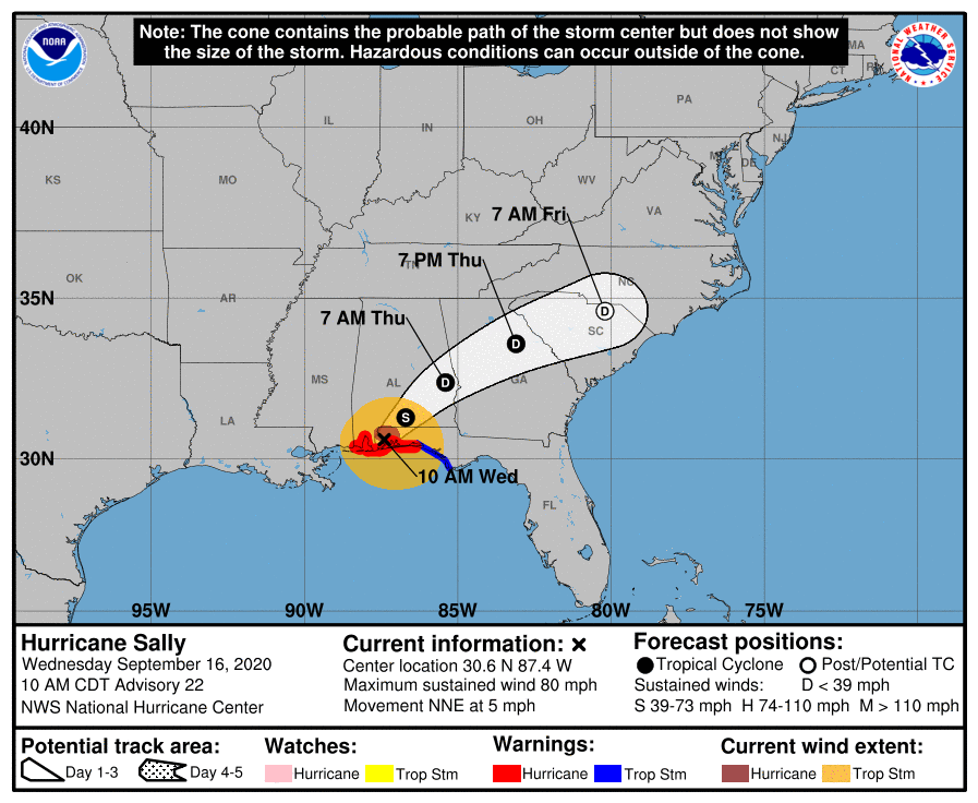 Hurrican Sally path