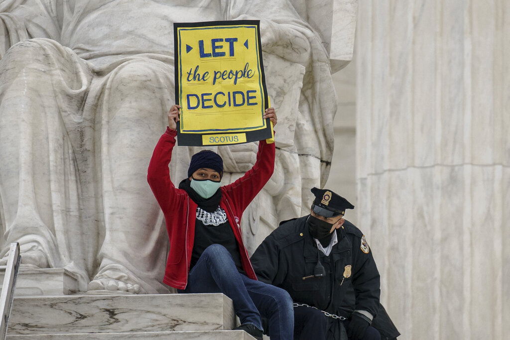 A protester opposed to the Senate