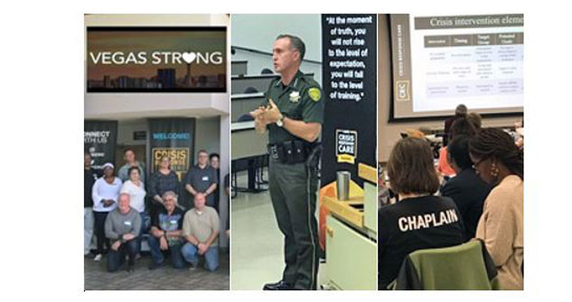 3x Vegas first responders, policeman teaching, chaplains listening