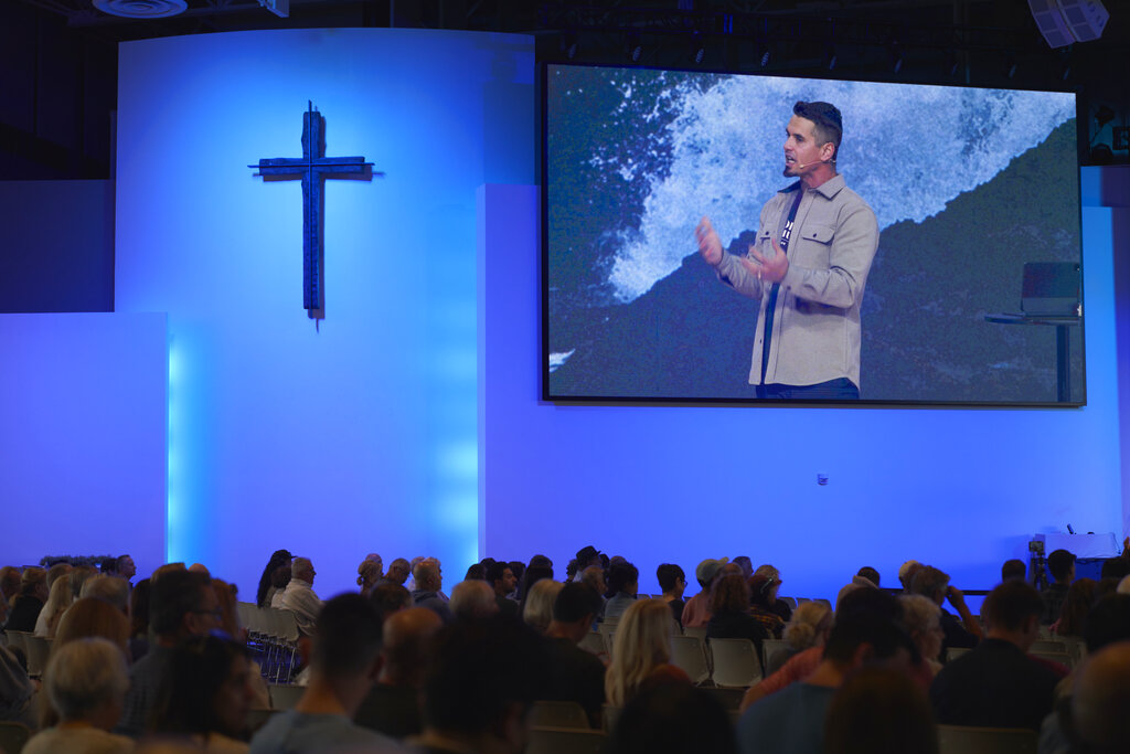 Pastor Andy Wood gives a sermon