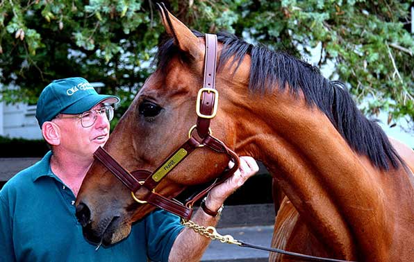 Blowen smiling face to face with retired racehorse