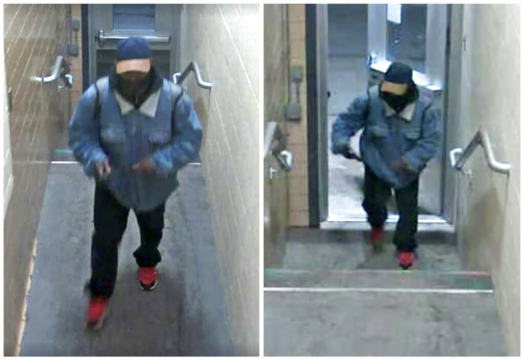 This combination of images from surveillance video provided by Michigan State University Police and Public Safety show the suspect