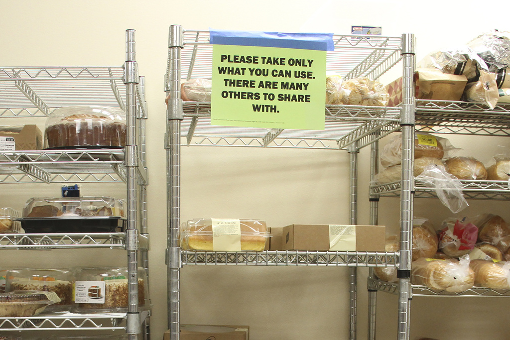Shelves are well-stocked at the Chugiak-Eagle River Food Pantry inside a Presbyterian church in Eagle River, Alaska
