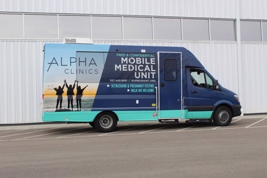 Alpha Clinics in Vacaville, CA received a new Stork Bus named Nancy