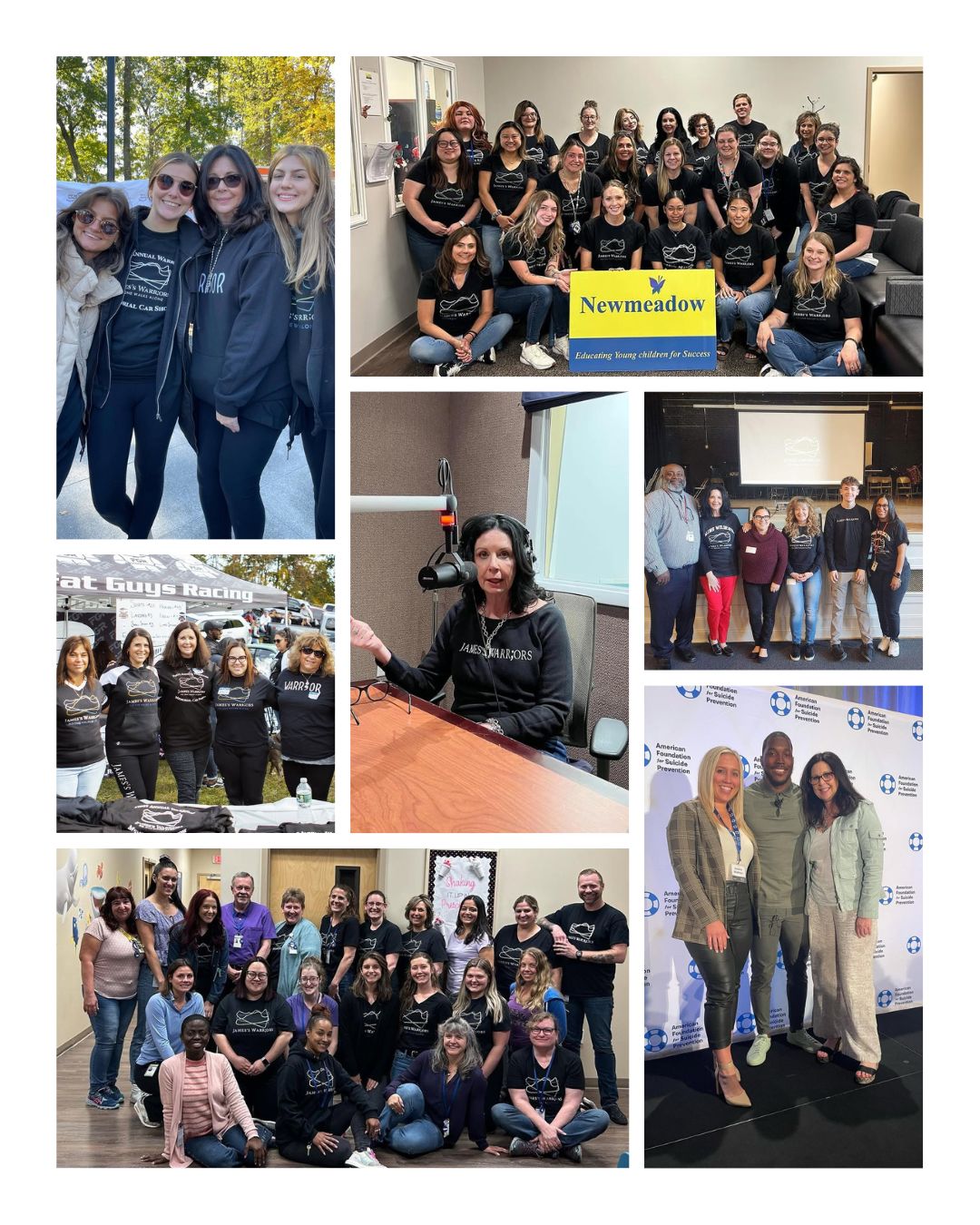 Various photos of Donna Thomas and other volunteers working towards James